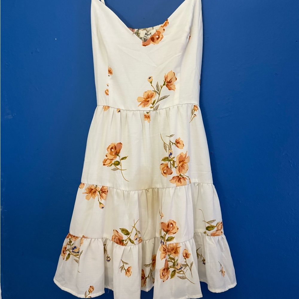Privy White Dress with Orange Floral Design